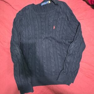 Polo Ralph Lauren Cable Knit Sweater Navy Blue Red Pony